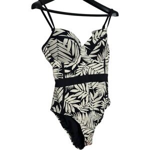 Bleu Rod Beattie Black and White Leaf Print One Piece Swimsuit